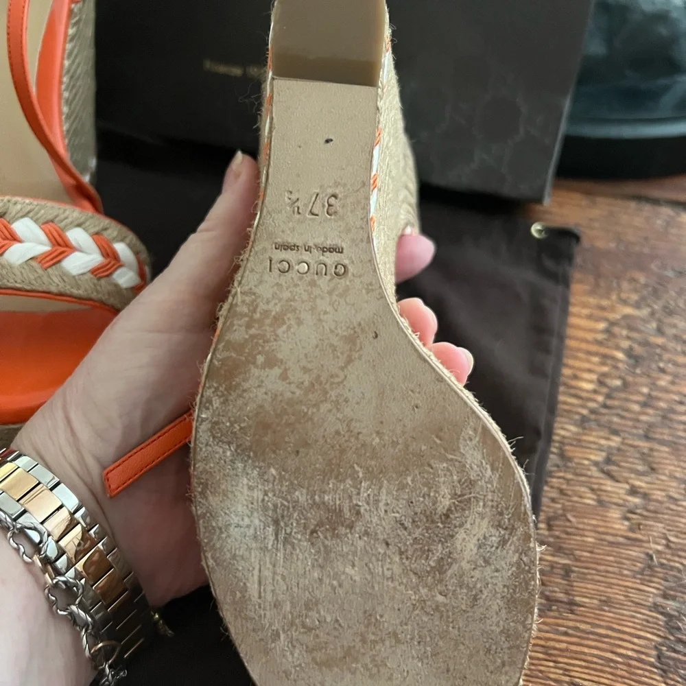 Gucci Women's Vibrant Orange and Cream Platform Sandals